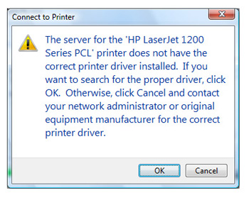 Printer driver message